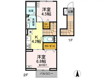 サニーコート スリーリバー(2K/2階)の間取り写真