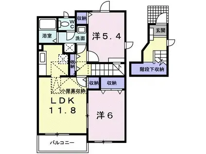 ヴィラ ミニョン B(2LDK/2階)の間取り写真