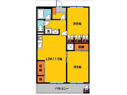 ラポールヤナセ(2LDK/6階)の間取り写真
