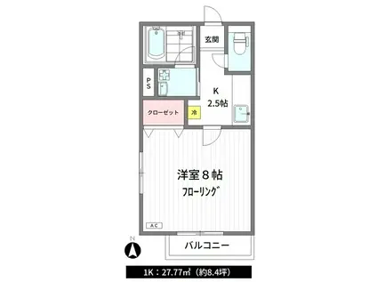 ヴェルデ(1K/2階)の間取り写真