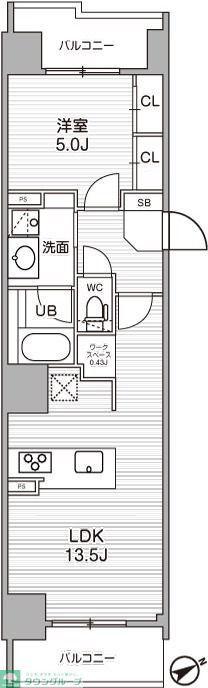 シーズンフラッツ武蔵小山(1LDK/4階)の間取り写真