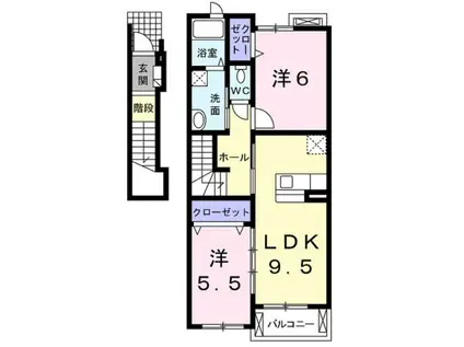 ヘイムランドさく花園 B(2LDK/2階)の間取り写真