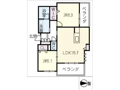 シャーメゾン国府宮駅前(2LDK/2階)の間取り写真