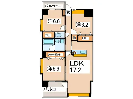 APEX水前寺公園(3LDK/3階)の間取り写真