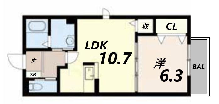 サンモール(1LDK/1階)の間取り写真