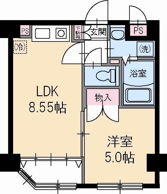 ビラージュ花屋町(1LDK/5階)の間取り写真