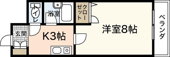 ステューディオ長束(1K/1階)の間取り写真