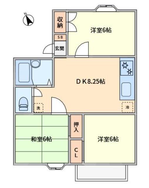メンバーズタウン厚木A棟(3LDK/2階)の間取り写真