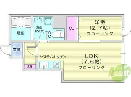 メリディアン白鳥(1LDK/2階)の間取り写真