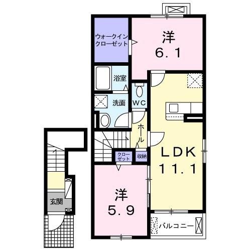 ノバリチェスメゾン B(2LDK/2階)の間取り写真