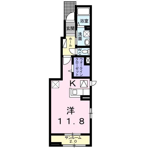 プリムローズ II B(ワンルーム/1階)の間取り写真