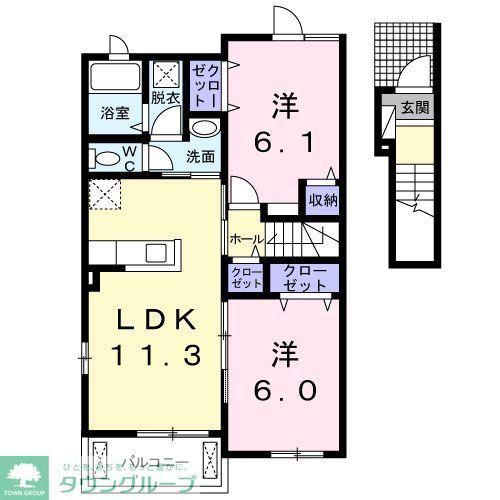 フルームC(2LDK/2階)の間取り写真