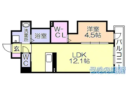 TIARA本町(1LDK/3階)の間取り写真