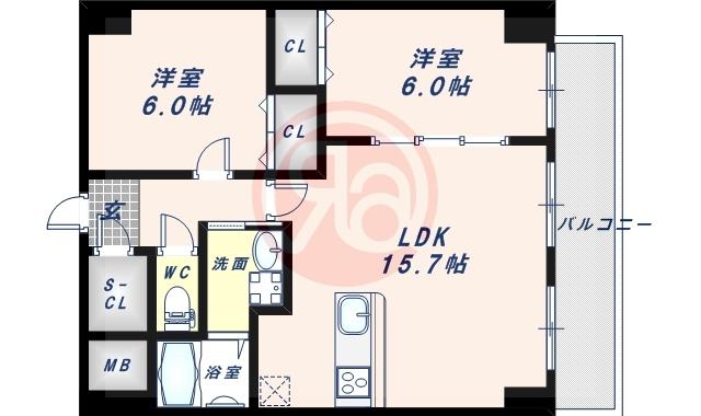 ZIOVIII清水丘(2LDK/7階)の間取り写真