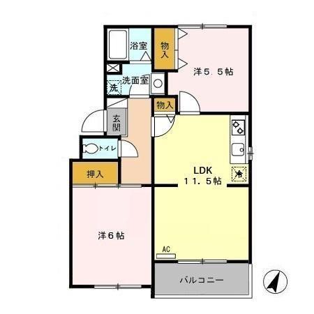 グリーンパークマルオカ(2LDK/2階)の間取り写真
