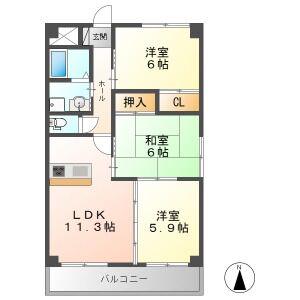 グラード(2LDK/3階)の間取り写真