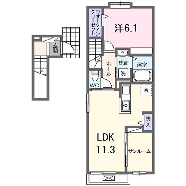 K.TRINITY(1LDK/2階)の間取り写真
