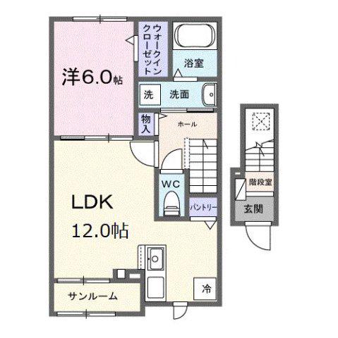 シャンテ カノンB(1LDK/2階)の間取り写真