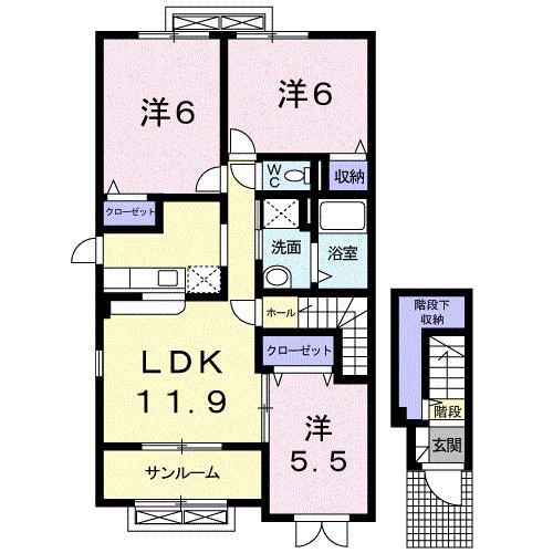 フォルテI(3LDK/2階)の間取り写真