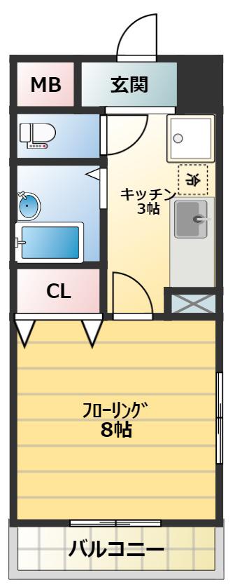 セイブステイツ野並(1K/4階)の間取り写真