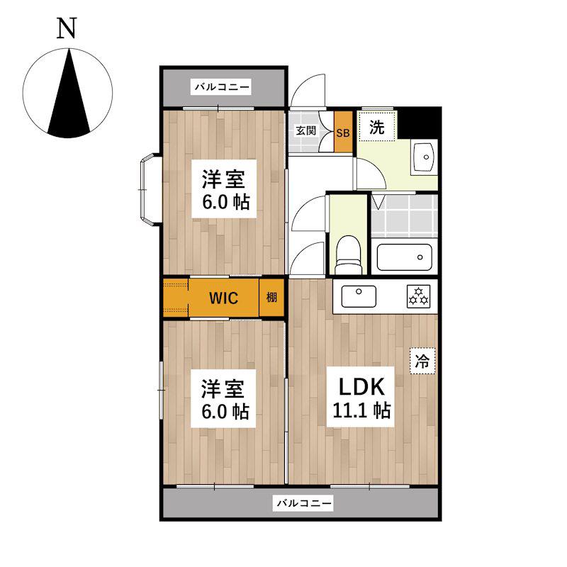 グラスコート(2LDK/4階)の間取り写真