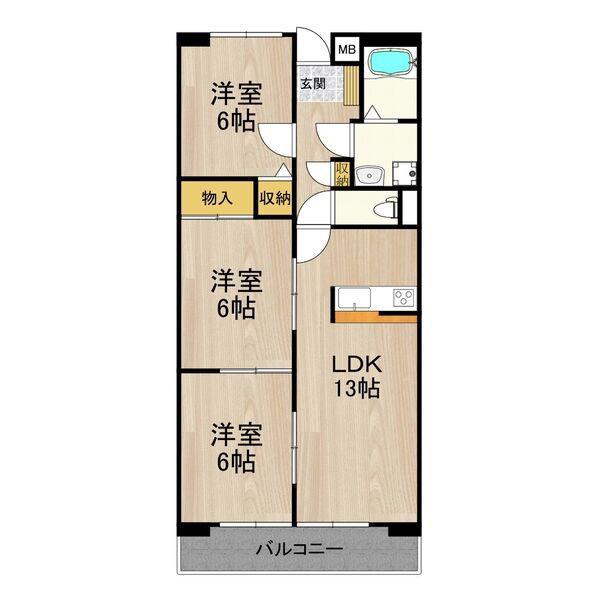 フェルザ住道(3LDK/4階)の間取り写真