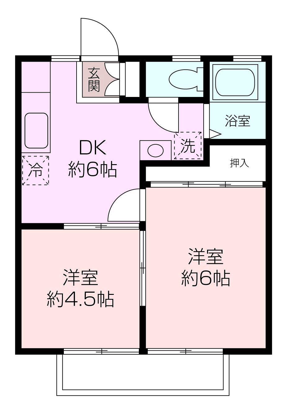 サンフェリカA(2DK/1階)の間取り写真