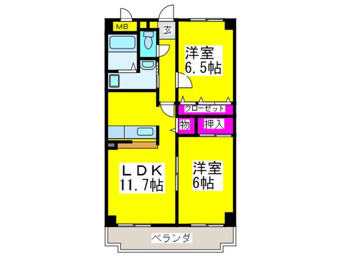ラ・ポール北花田(2LDK/1階)の間取り写真