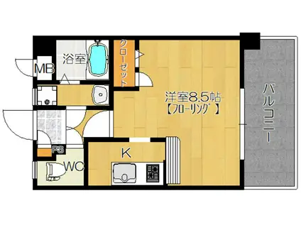 ピュアドームステイツ博多(1K/2階)の間取り写真