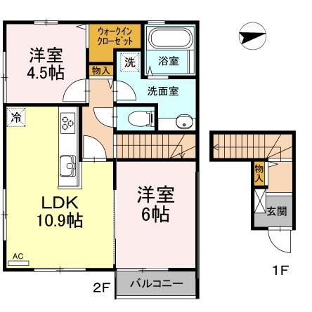 アイビュー日の出(2LDK/2階)の間取り写真