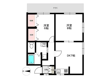 自由ヶ丘ファースト(2DK/1階)の間取り写真