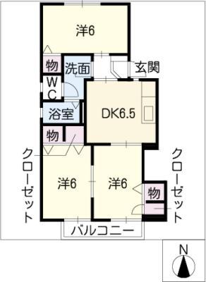 ハーモニー C棟(3DK/2階)の間取り写真