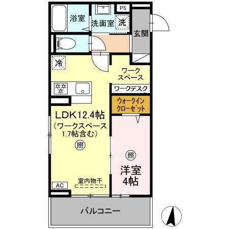 D-ROOM花高松(1LDK/3階)の間取り写真