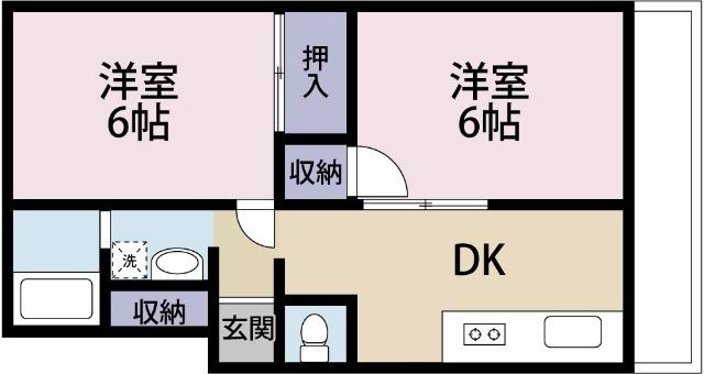 レジデンスB(2DK/1階)の間取り写真