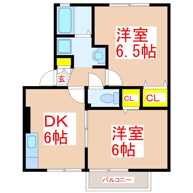 ウェルネス白銀(2DK/2階)の間取り写真