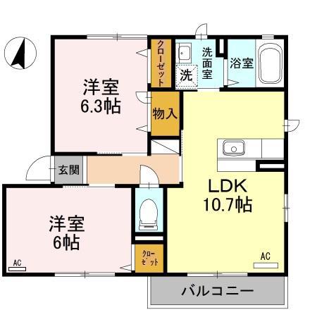 リブェール上野 A棟(2LDK/2階)の間取り写真