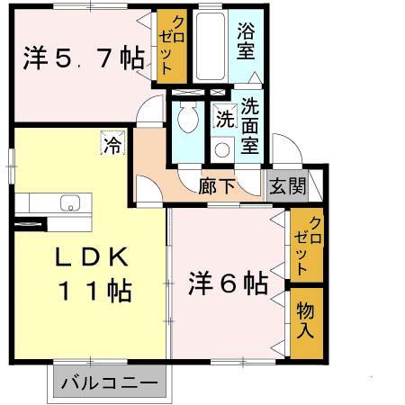 サンセールN(2LDK/2階)の間取り写真