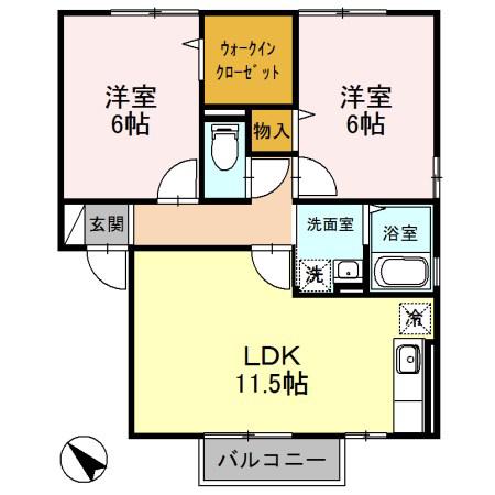 K・Iハイツ(2LDK/2階)の間取り写真