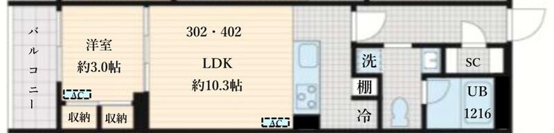 FULLEA島津山(1LDK/1階)の間取り写真