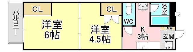 アヴィニール石田(2K/2階)の間取り写真