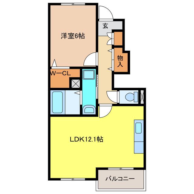 プルメリア(1LDK/1階)の間取り写真