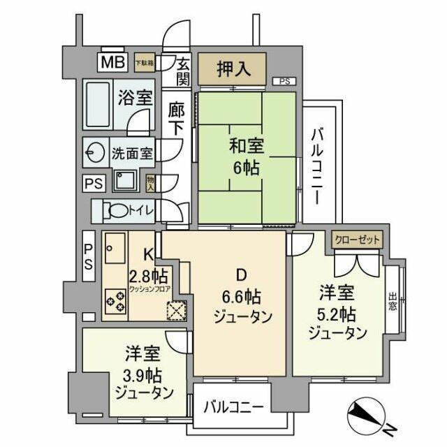 野村ステイツ市が尾(3DK/4階)の間取り写真