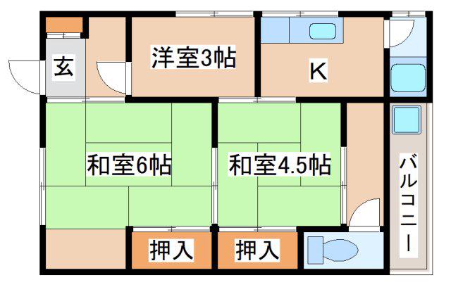 大門文化(3K/1階)の間取り写真