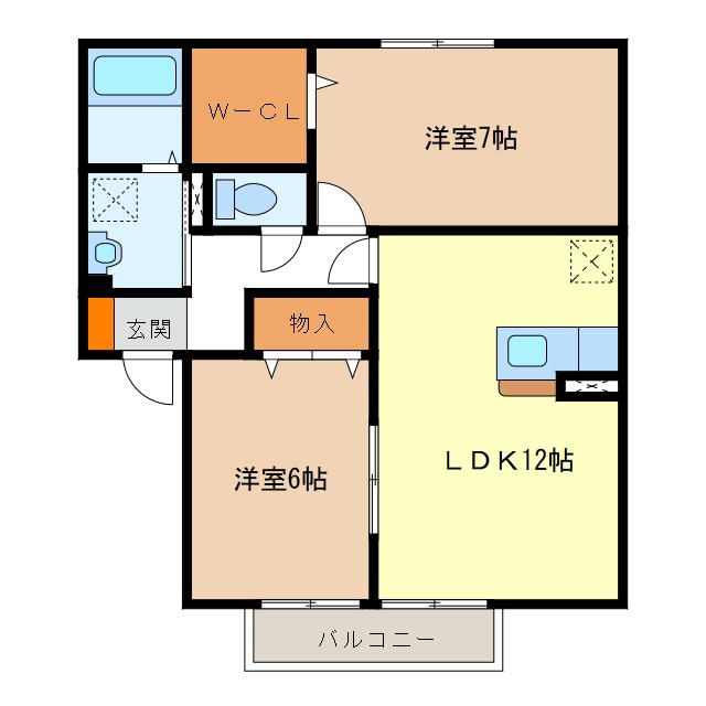 ぷらんたん(2LDK/2階)の間取り写真