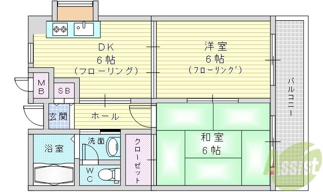 カルム緑地公園2(2DK/3階)の間取り写真