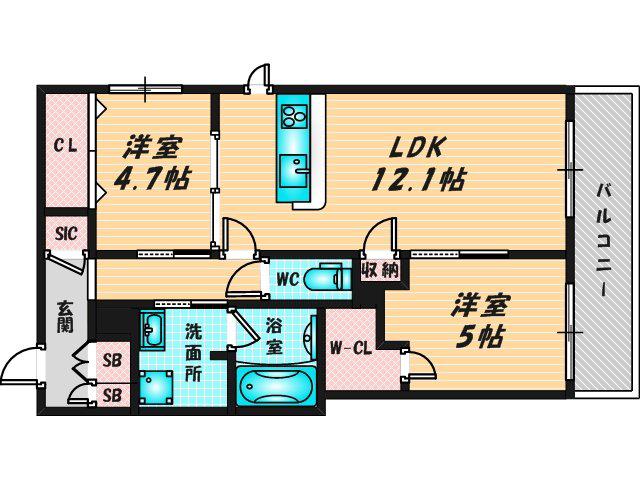SHAMAISON リバーヒルズ(2LDK/2階)の間取り写真