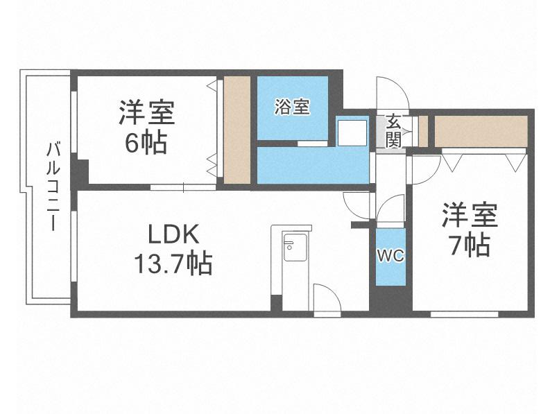 サウス ルミナーレ(2LDK/2階)の間取り写真