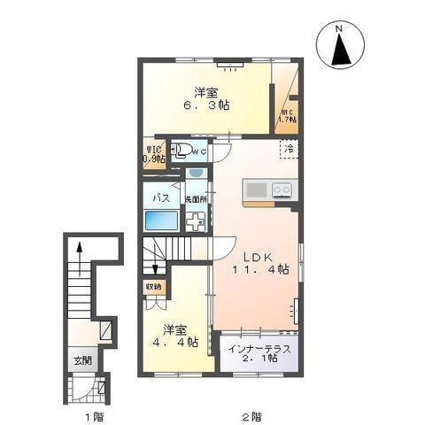 シェトワII(2LDK/2階)の間取り写真