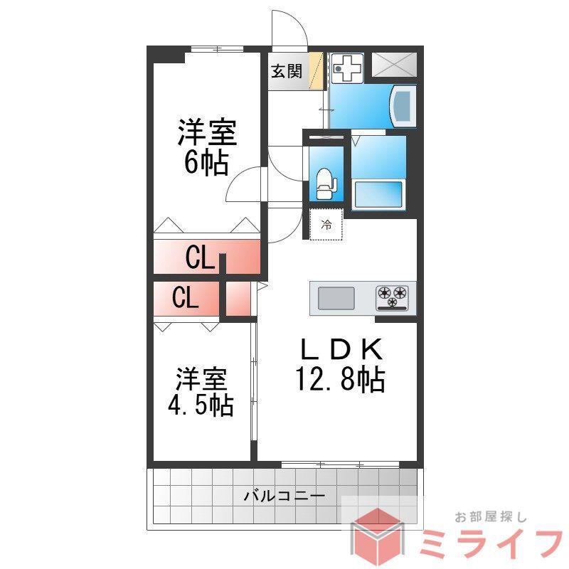 フェリスシエロ堺(2LDK/9階)の間取り写真