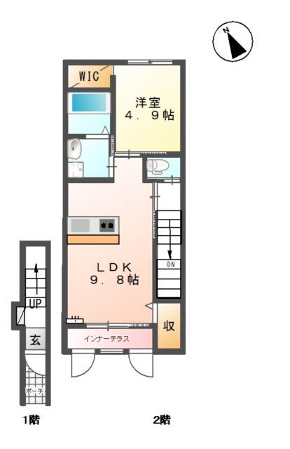 グランドコート(1LDK/2階)の間取り写真